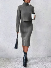 Casual Sweater Turtleneck Top & Bodycon Dress Set