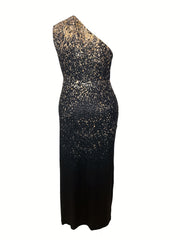  Sexy Dress Women's Plus Splash Print One Shoulder