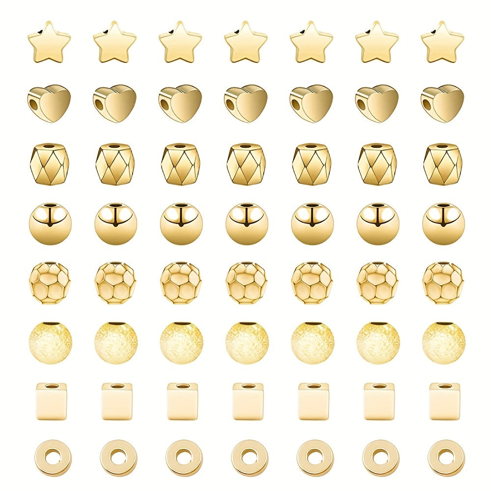 Gold Spacer Beads for DIY Jewelry Making - 100-400pcs Heart Star Round Square