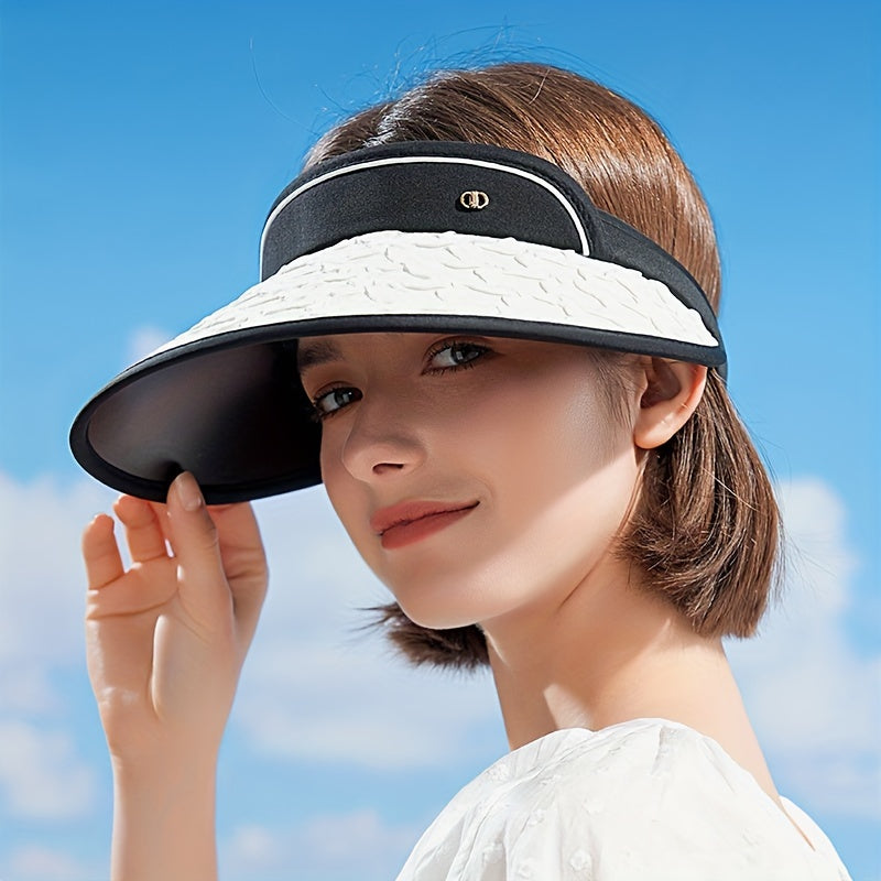 Embossed Women Visor Hat Wide Brim UV Protection Sun Hat