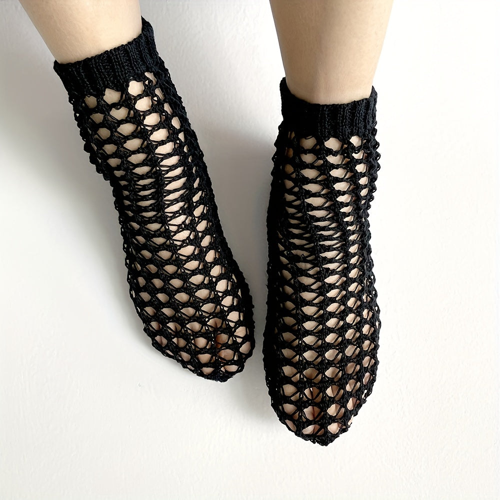 Solid Fishnet Socks Hollow Out Crew Stockings
