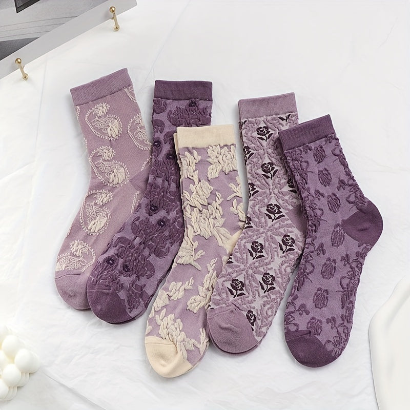 5 Pairs Women's Floral Print Socks Stockings