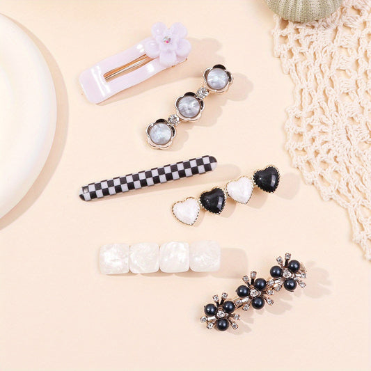 6pcs Checkered Flower Hair Clips Bobby Pins Non Slip Hair Accessories