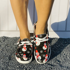 Christmas Snowman Print Lace Up Canvas Shoes