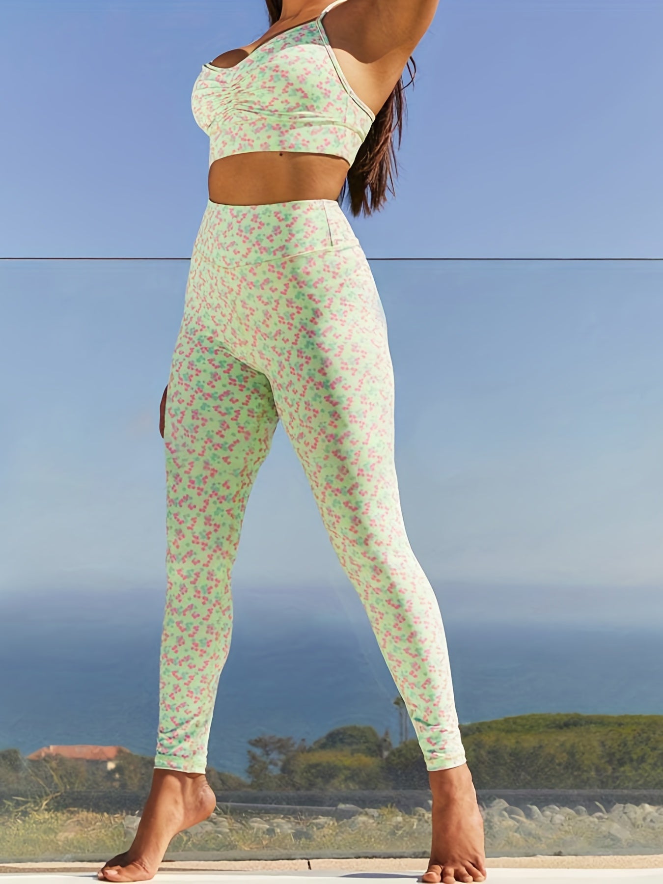  Floral Print Ruched Bra & Yoga Leggings Set