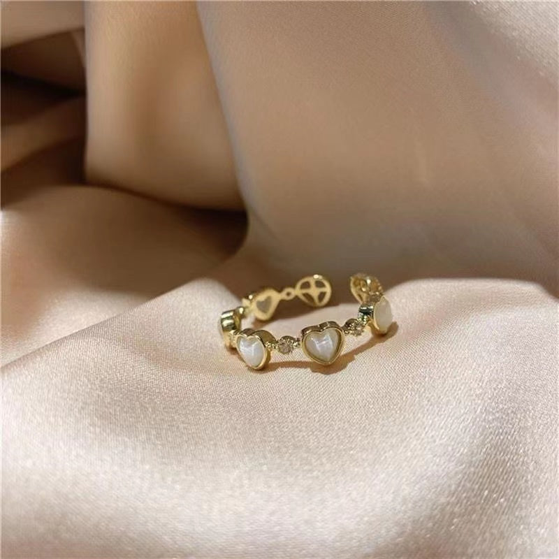 Golden Love Opal Ring Adjustable Ring Heart shaped