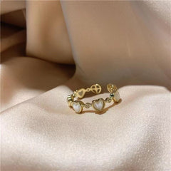 Golden Love Opal Ring Adjustable Ring Heart shaped