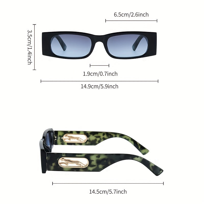 Leopard Rectangle Sunglasses Retro 90s Vintage UV400 Sun Shades