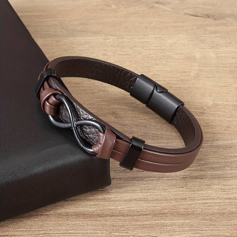 Vintage Leather Braided Charm Bracelet Figure 8 Never Fade Men And Women Jewelry