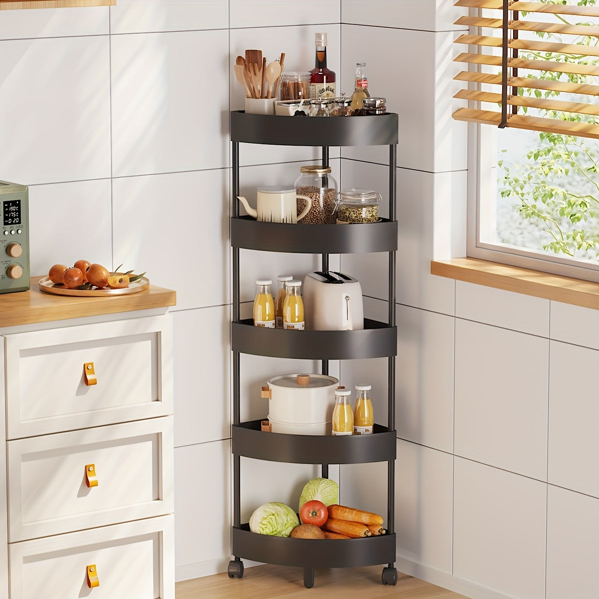 Multi Tier Storage Rack for Fruits Drinks Snacks - Kitchen Corner Shelves