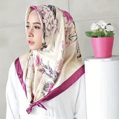 Flower Print Satin Bandana Casual Shawl Vintage Neckerchief