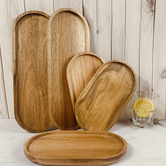 Oval Wood Tray For Serving Food Snacks Drinks Sushi Steak