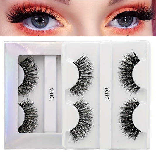 2 Pairs 8D Thick False Eyelashes Cross Faux Mink Hair Curling Natural Lashes
