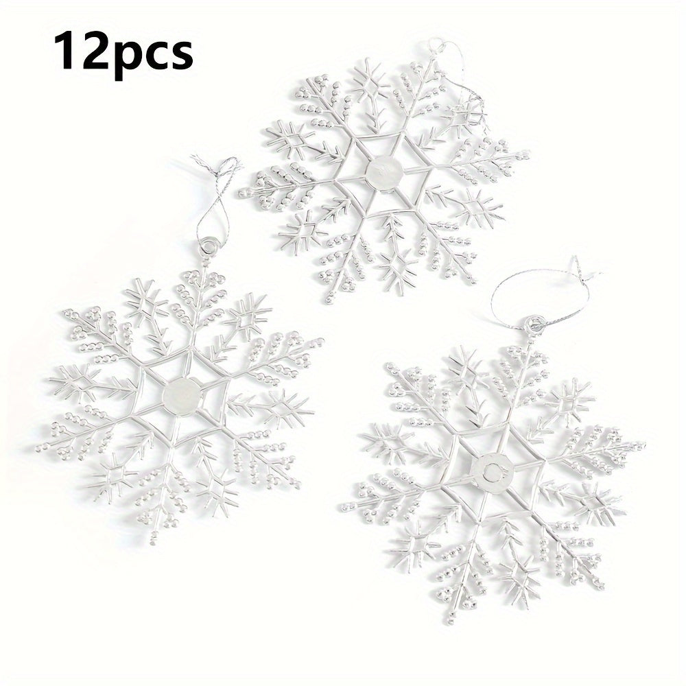 12pcs Sparkling Plastic Snowflake Ornaments for Christmas Tree