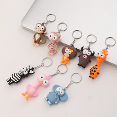 8pcs Big Eye Animal Keychain PVC Elephant Monkey Cow Deer Bag Key Chain