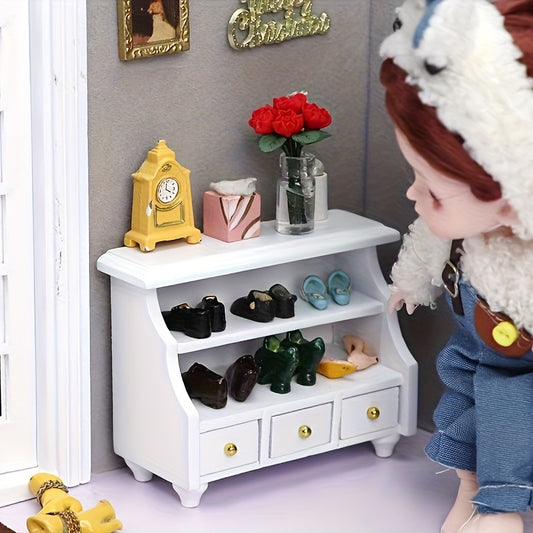 1:12 Scale Dollhouse Sideboard Cabinet Vintage Style with Decorative Items