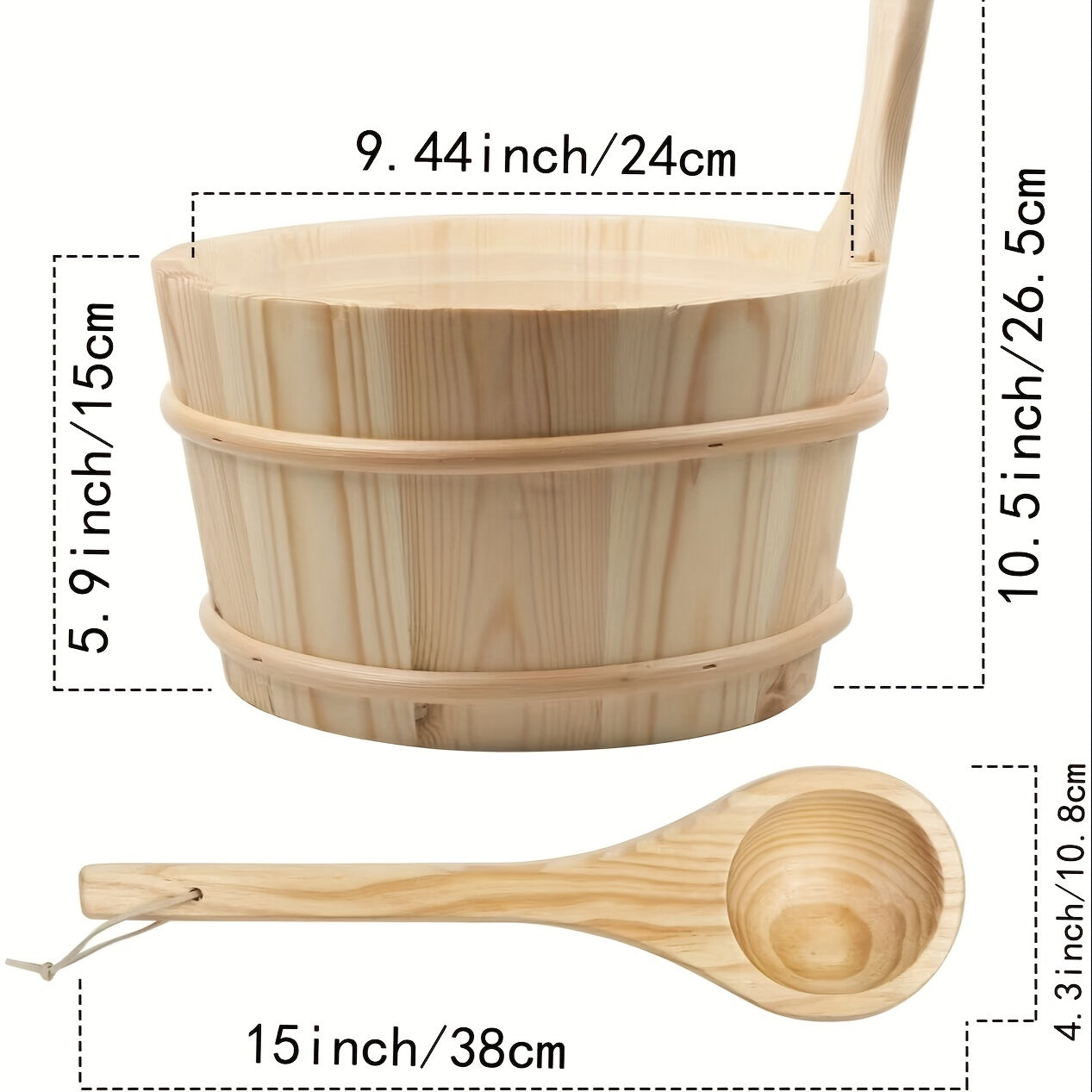 Cedar Sauna Bucket & Ladle Set, Plastic Liner, Spa Accessory