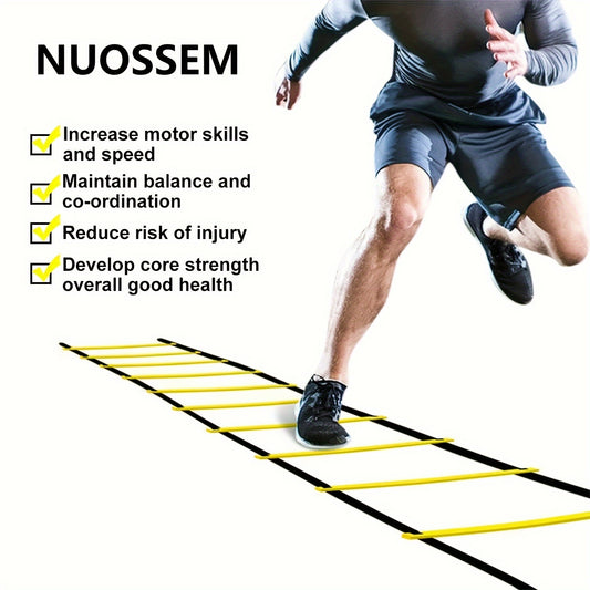 Speed Agility Ladder Set - 12 Rung Ladder, 6 Disc Cones, 4 Steel Stakes, Whistle