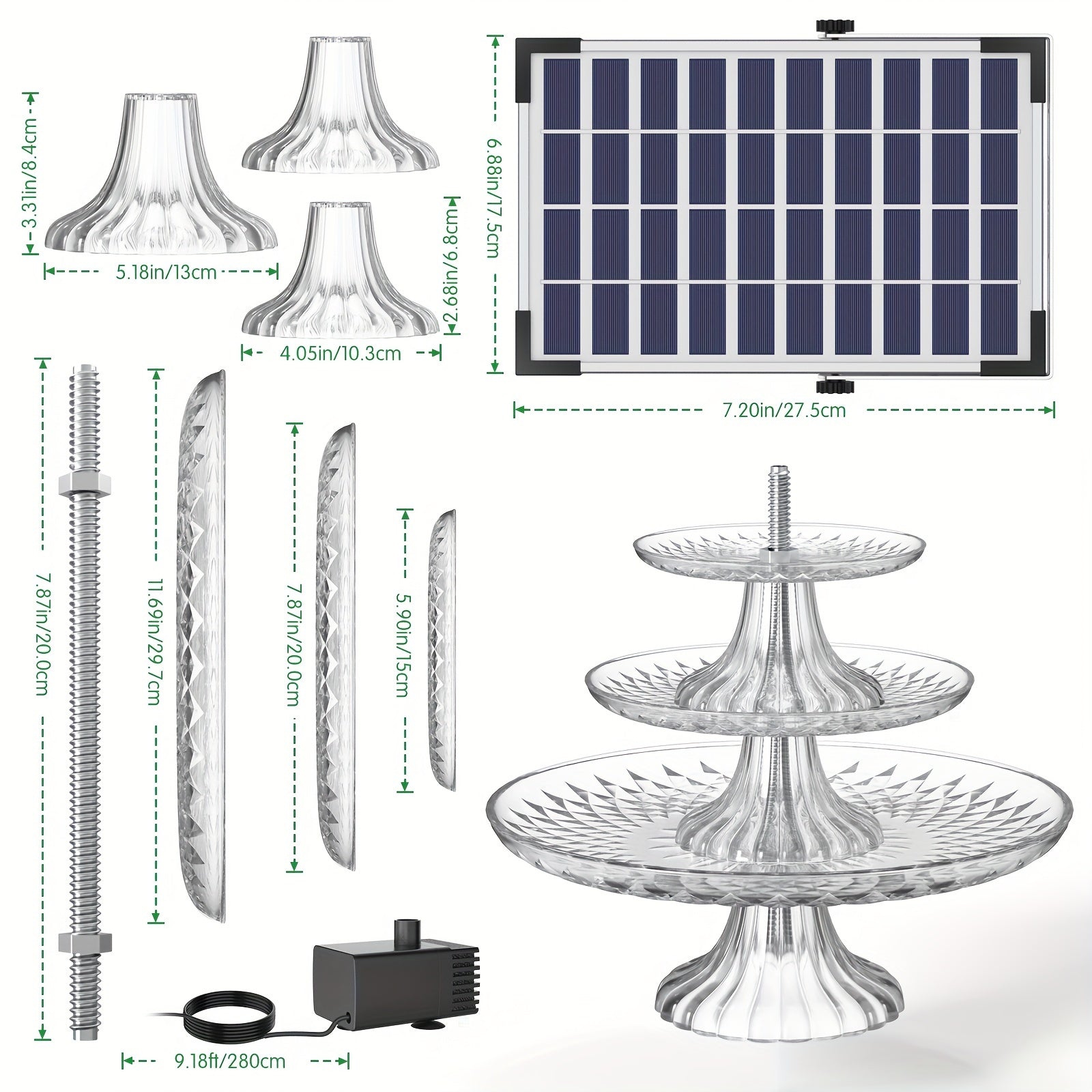 Solar Pump DIY Fountain Bird Bath Hummingbird Garden Decor