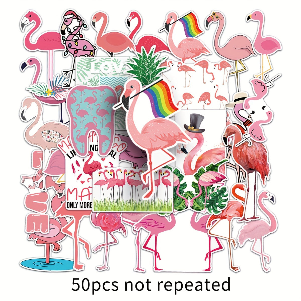 50pcs Flamingo Waterproof Stickers for Bottles Laptop Scrapbook