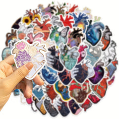 50pcs Cartoon Art Heart Graffiti Stickers for Laptop Helmet Water Cup DIY