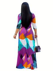  Geometric Print Surplice Neck Maxi Dress