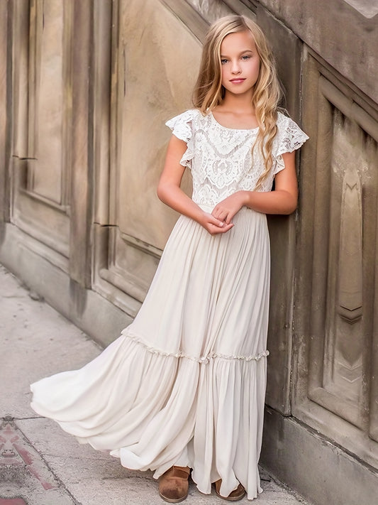 Girls' Lace Maxi Gown Dress for Wedding Performance