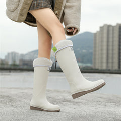 Women's Fleece Liner Slip-on Rain Boots Waterproof High Boots