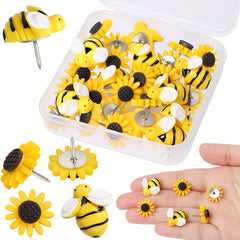 Resin Flower & Bee Push Pins Set for Bulletin Board & Wall Decor