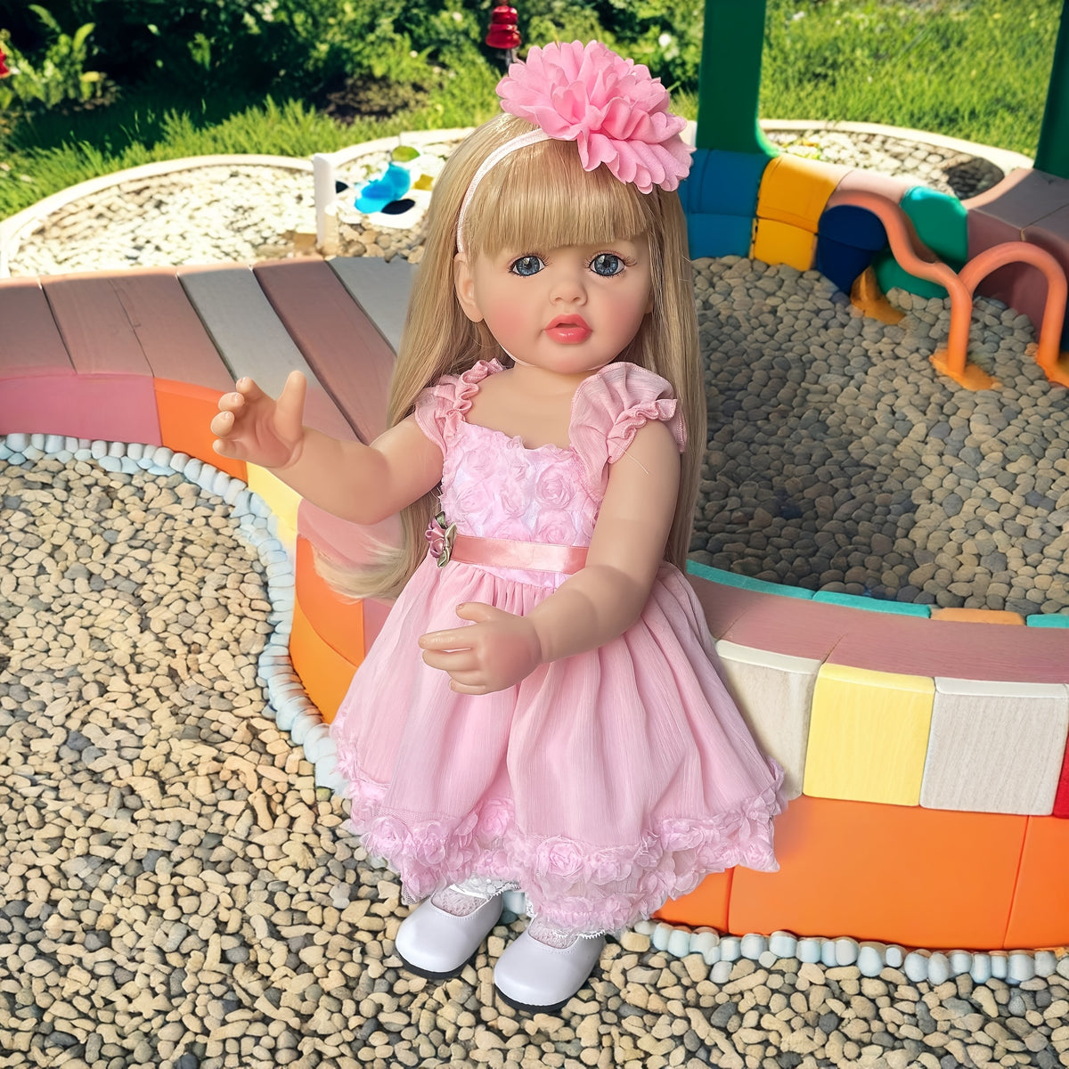 22" Reborn Golden Long Hair Doll Full Body Vinyl Ultra Soft Skin Washable