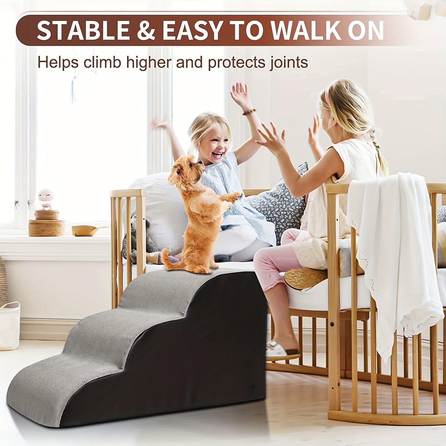 Soft Foam Dog Stairs Ramp 3 Tiers Pet Steps For Easy Access