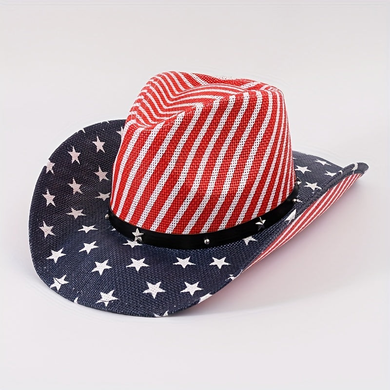 Vintage Western Straw Jazz Hat Patriotic Cap For Women & Men