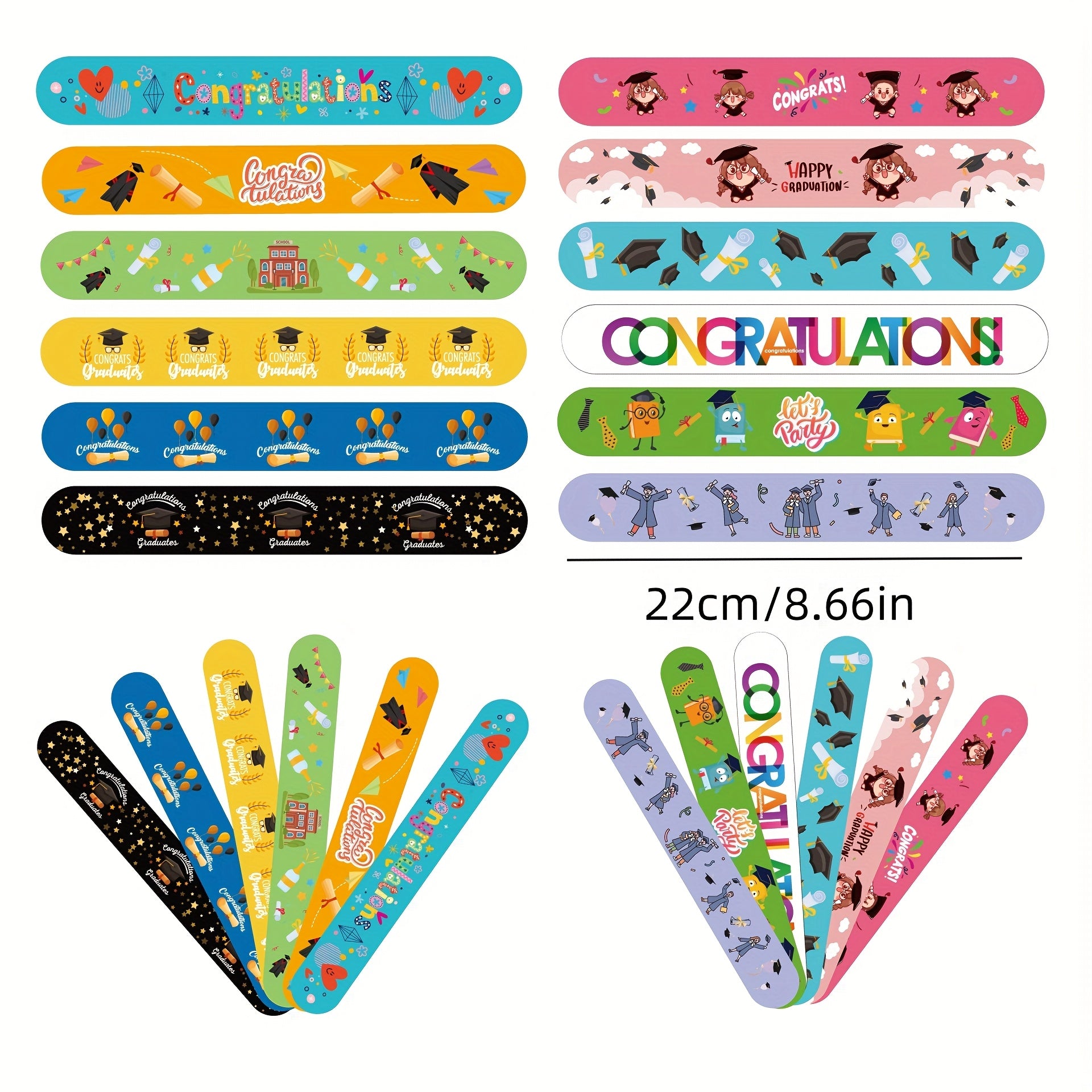 24pcs Kindergarten Graduation Slap Bracelets Colorful Congrats Grad Wristbands