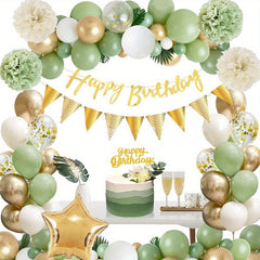 57pcs Green Golden Birthday Balloon Arch Kit