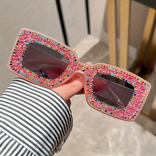 Y2K Rhinestone Square Sunglasses Bling Sun Shades UV400