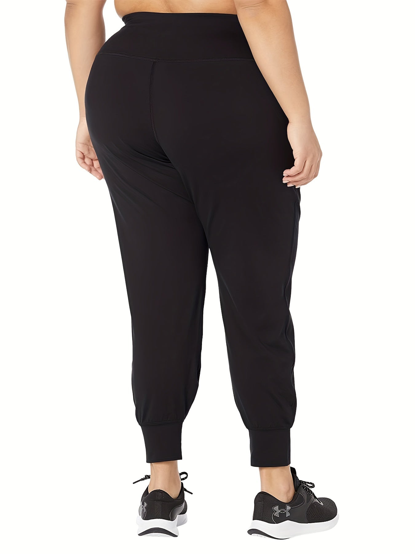 Solid Wide Band Waist High Rise Tapered Leg Pants