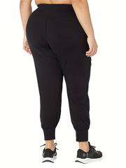  Solid Wide Band Waist High Rise Tapered Leg Pants