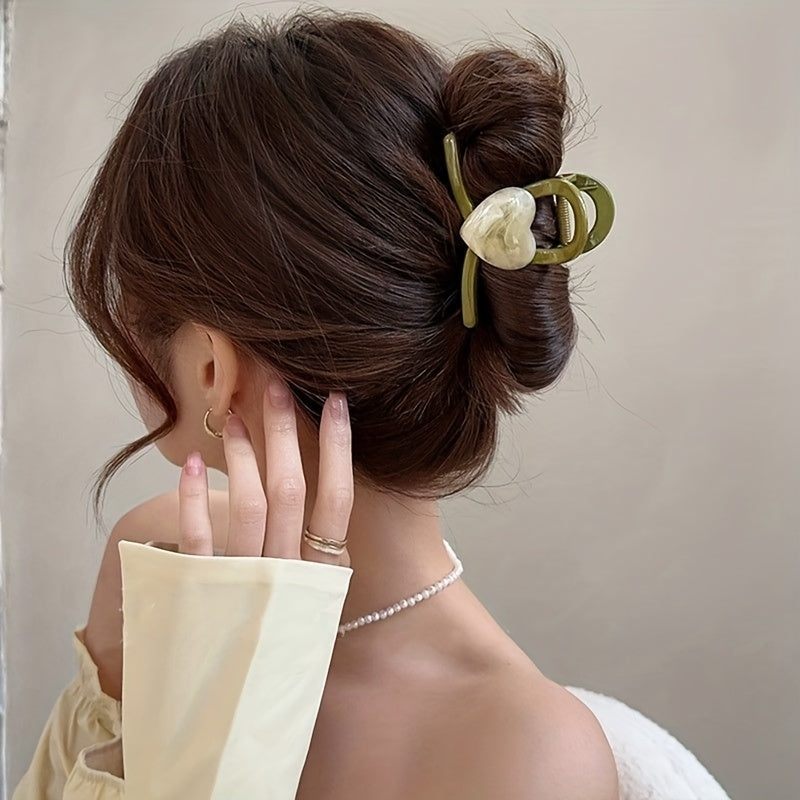 Heart Decor Hair Clip Resin Hair Claw Ponytail Holder for Women Girls