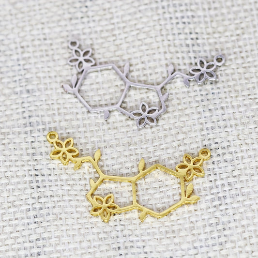 Serotonin Molecule Flower Charm Pendant Stainless Steel