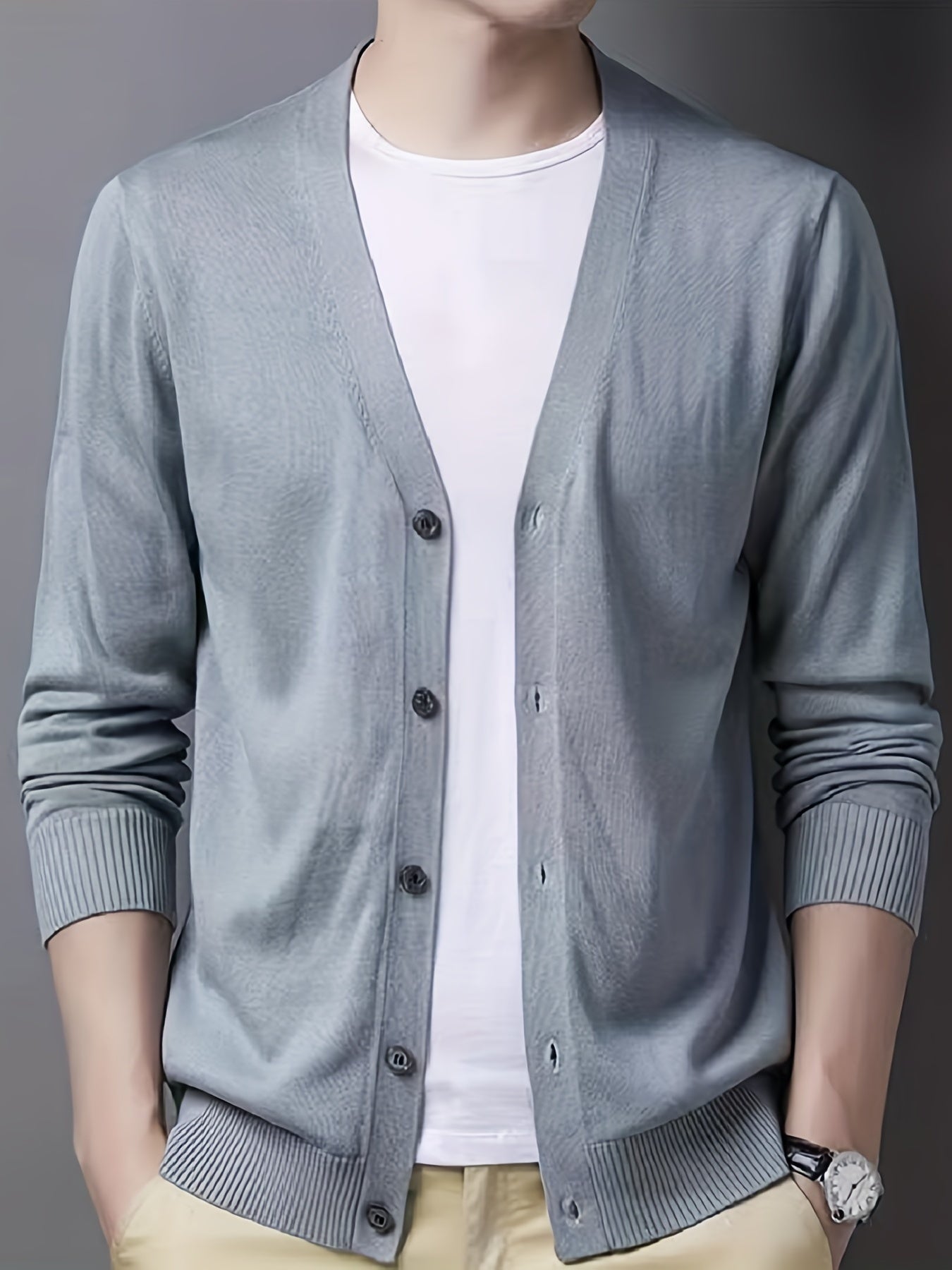 Men's V-Neck Casual Cardigan Sweater for Spring Autumn