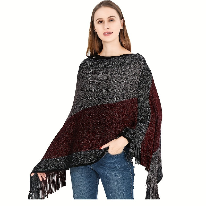 Fringed Shawl Warm Outwear Cape Windproof Large Blanket for Autumn & Winter