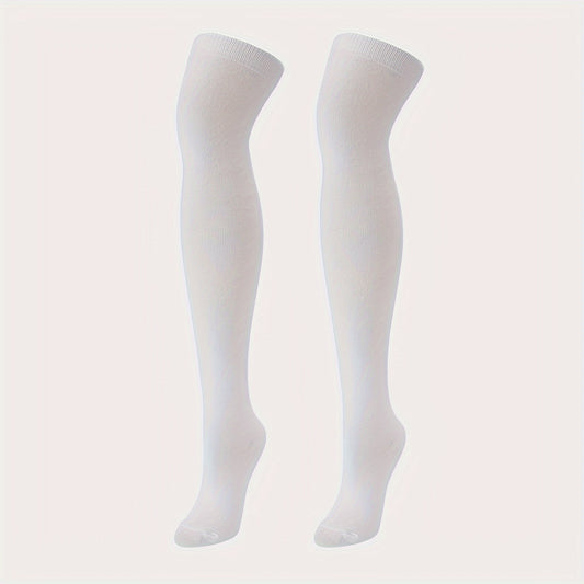 Solid Thigh High Socks Warm Over The Knee Socks Women's Stockings