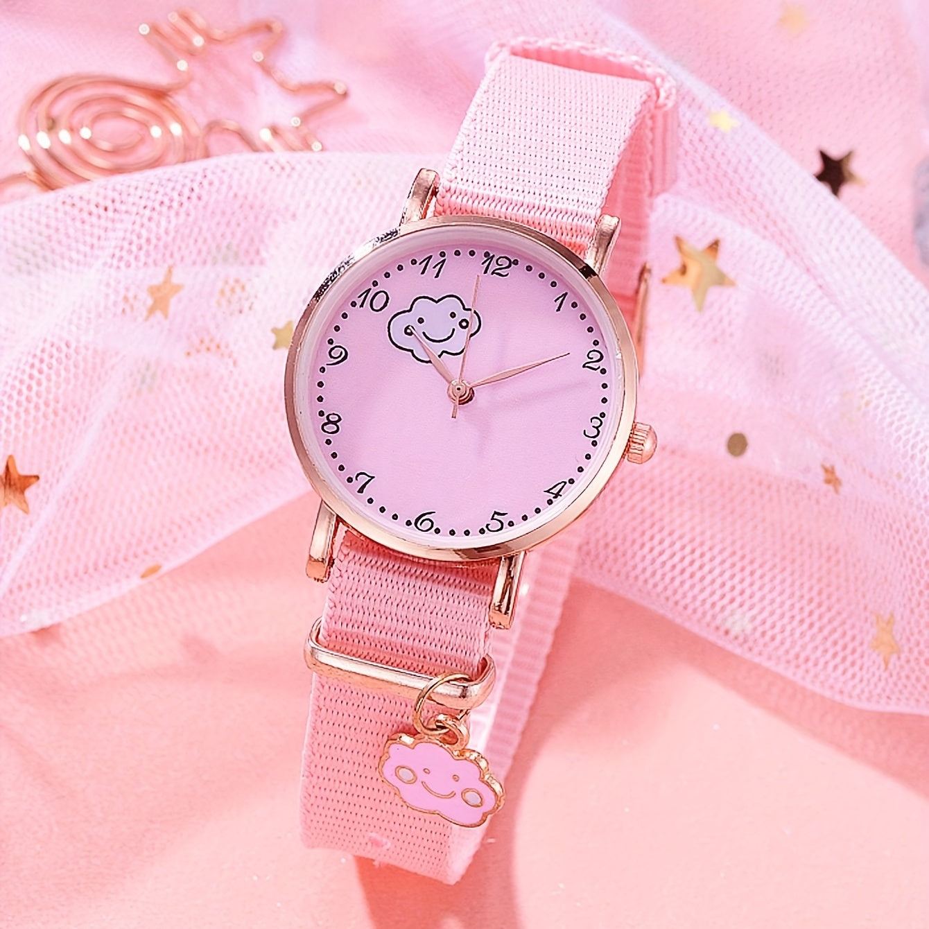 5pcs Pink Girls Quartz Watch Set