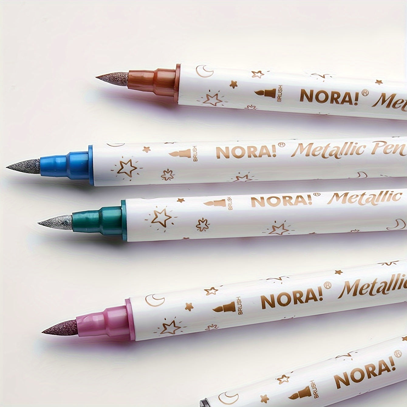 10pcs Metallic Glitter Marker Pens Dual Tip Brush And Fine Point Pens