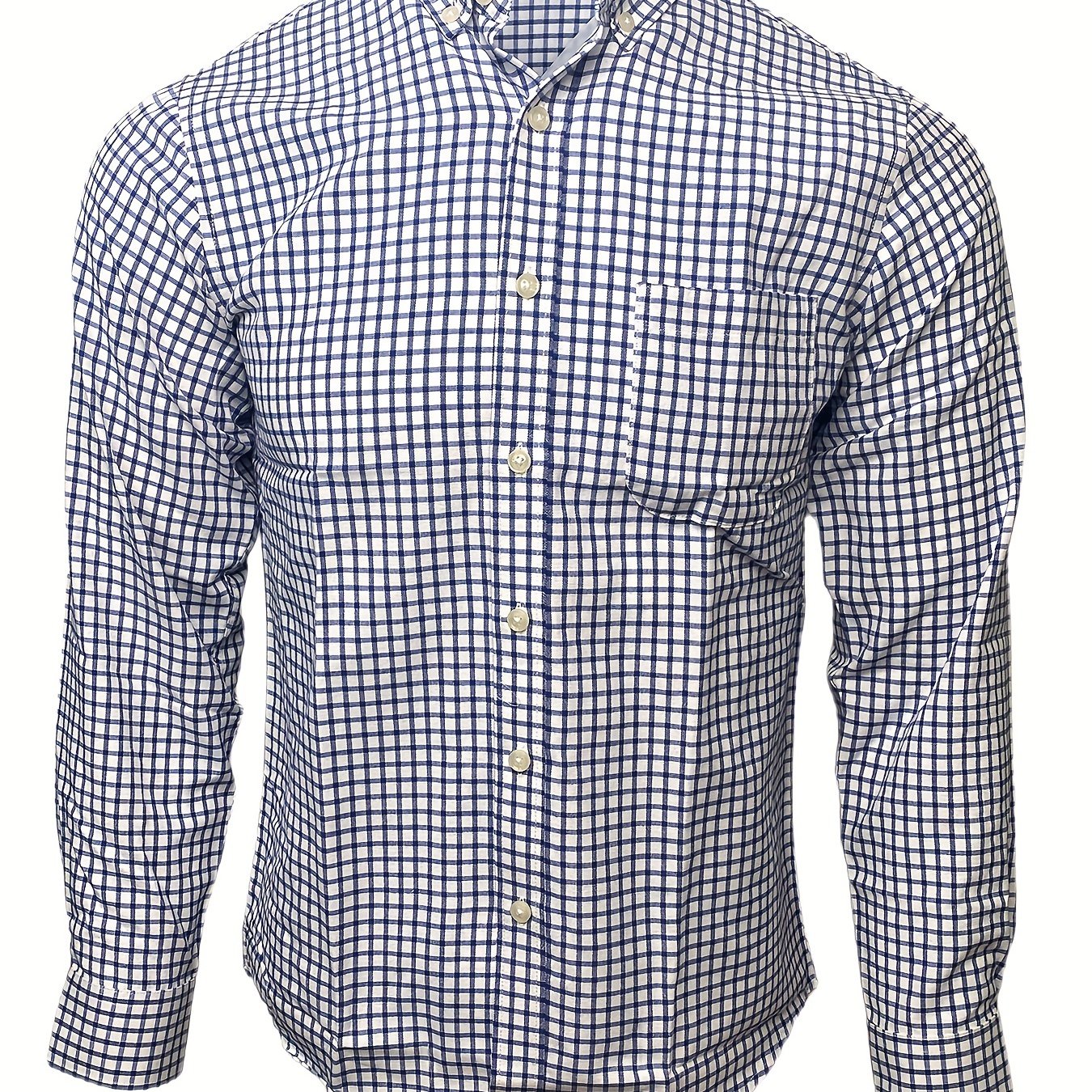 Plaid Print Men's Casual Button Up Shirt With Chest Pocket