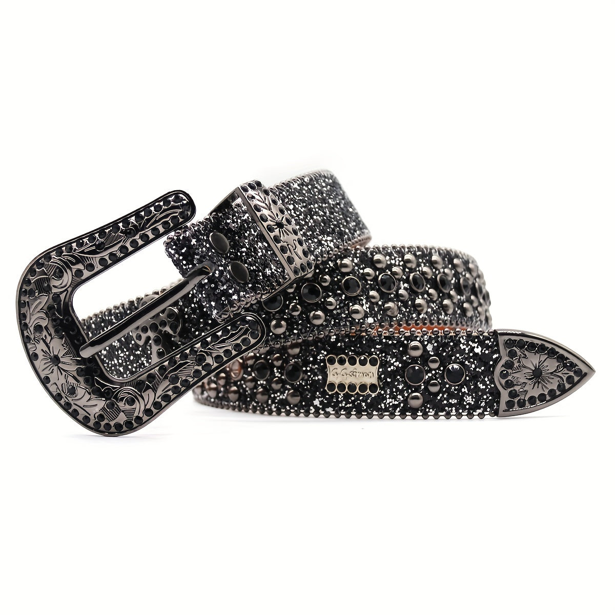 PU Leather Rhinestone Belt Flower Buckle Men