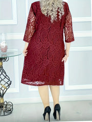  Lace Embroidered Half Sleeve Stretch Dress