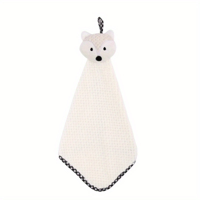 Fox Head Hand Towel Coral Fleece Soft and Absorbent Dishcloth