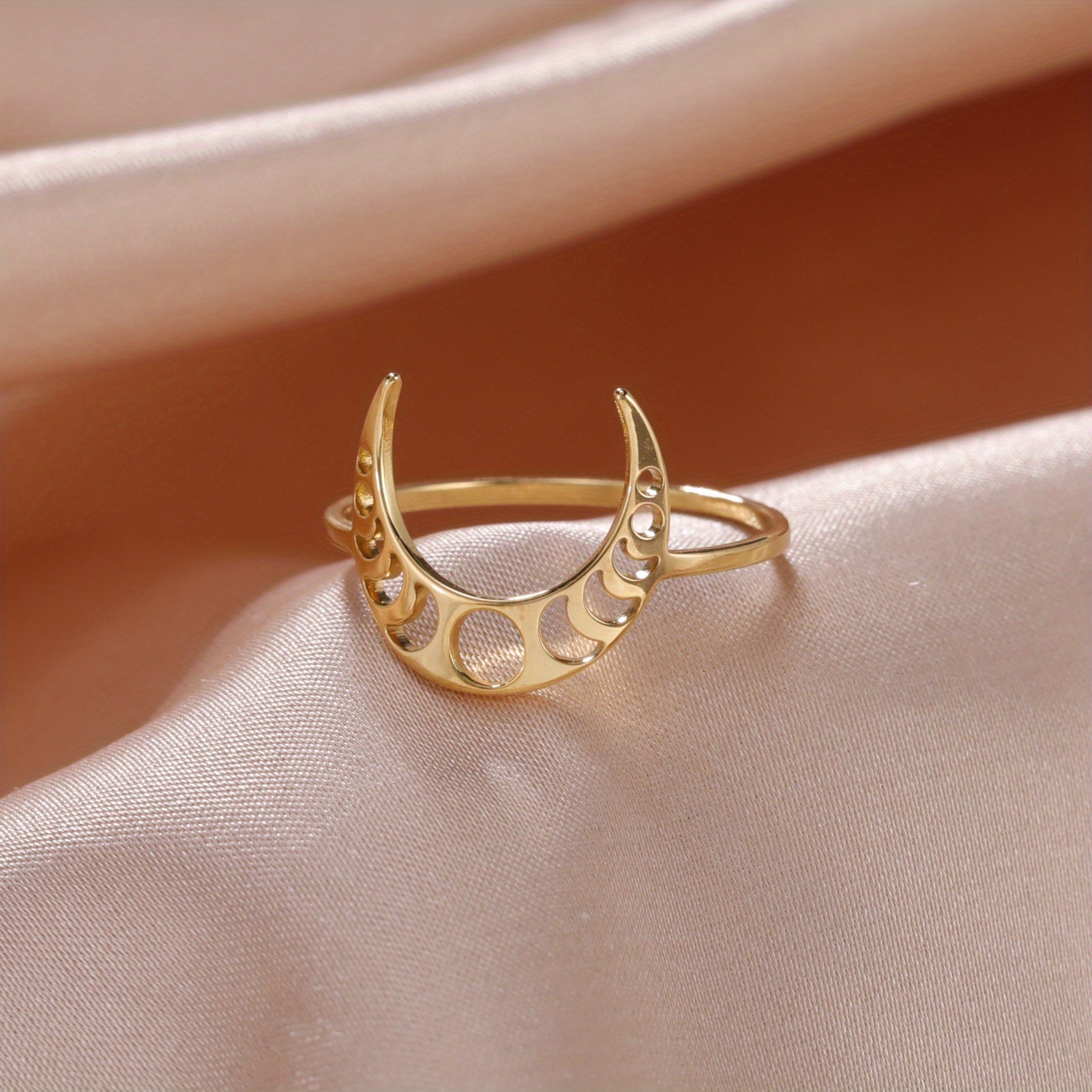 Hollow Crescent Moon Stainless Steel Men's Ring