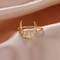 Hollow Crescent Moon Stainless Steel Men's Ring